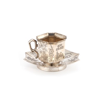 Lot 255 - A CHINESE SILVER CUP AND SAUCER
