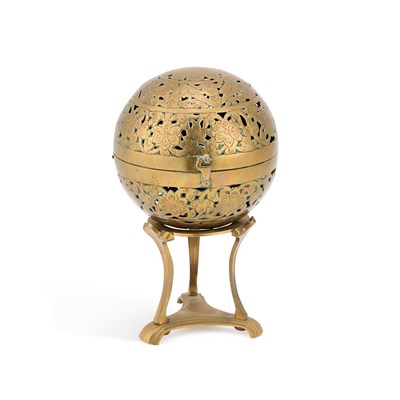 Lot 207 - A PIERCED BRASS INCENSE BALL