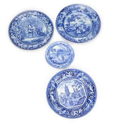 Lot 66 - A GROUP OF FOUR 19TH CENTURY BLUE TRANSFER-PRINTED POTTERY PLATES