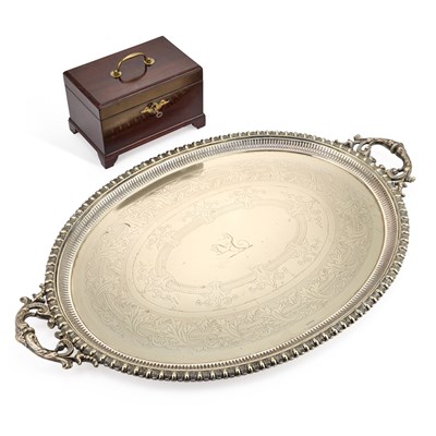 Lot 76 - A LARGE VICTORIAN SILVER-PLATED TWO-HANDLED OVAL TRAY