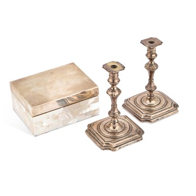 Lot 373 - A PAIR OF 18TH CENTURY STYLE SILVER TAPERSTICKS