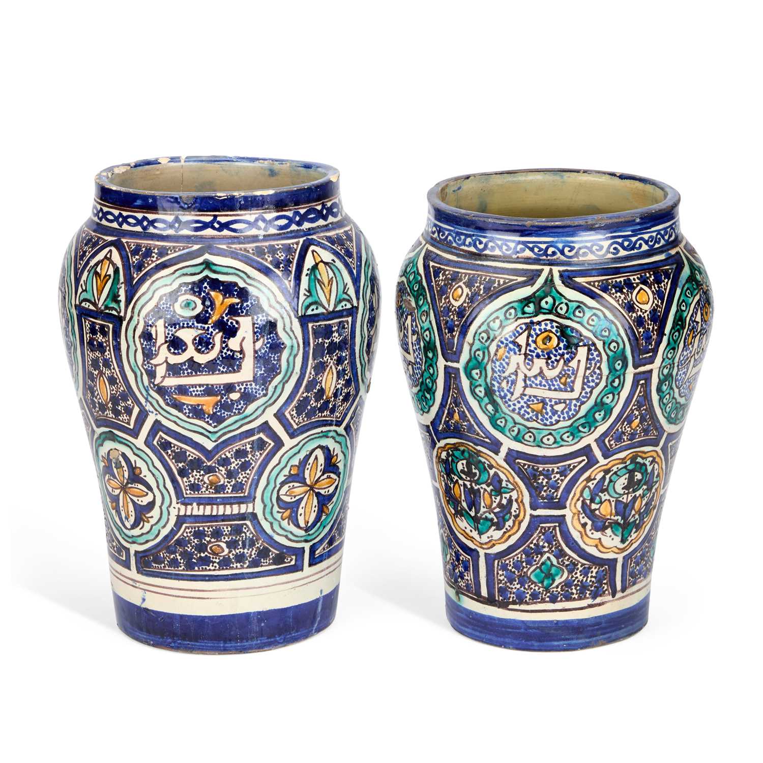 Lot TWO TIN-GLAZED EARTHENWARE VASES