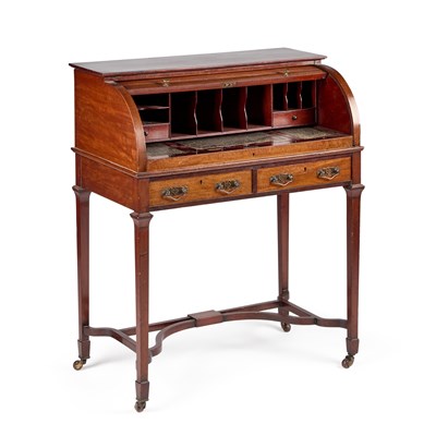Lot 332 - AN EDWARDIAN MAHOGANY CYLINDER DESK