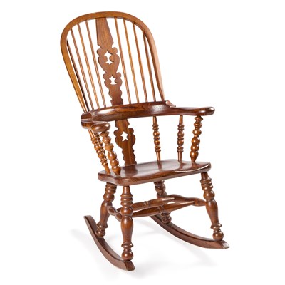 Lot 330 - AN OAK AND ELM BROADARM WINDSOR ROCKING CHAIR