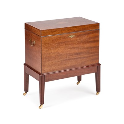 Lot 313 - A GEORGE III STYLE INLAID MAHOGANY CELLARETTE