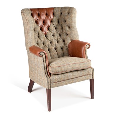 Lot 1024 - A HARRIS TWEED TETRAD BARREL-BACK CHAIR
