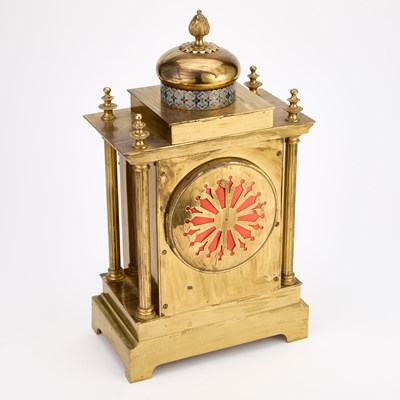 Lot 950 - A LATE 19TH CENTURY FRENCH BRASS AND CHAMPLEVÉ ENAMEL MANTEL CLOCK