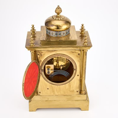 Lot 950 - A LATE 19TH CENTURY FRENCH BRASS AND CHAMPLEVÉ ENAMEL MANTEL CLOCK