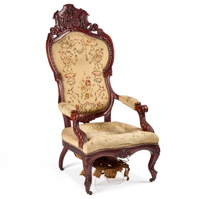 Lot 323 - A LARGE 19TH CENTURY CARVED MAHOGANY ARMCHAIR