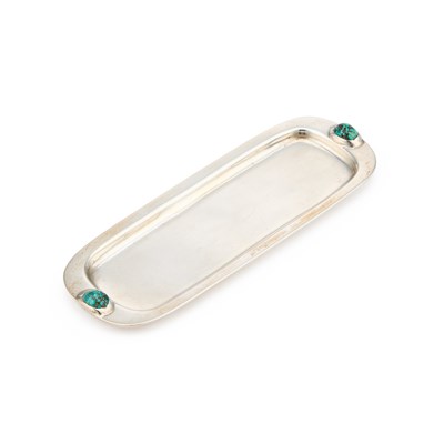 Lot 386 - A LIBERTY & CO SILVER AND ENAMEL DRESSING TABLE TRAY