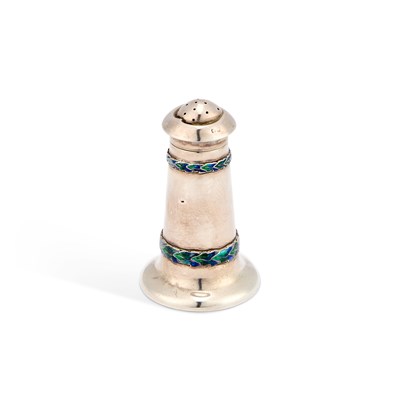 Lot 142 - A LIBERTY & CO SILVER AND ENAMEL PEPPER POT