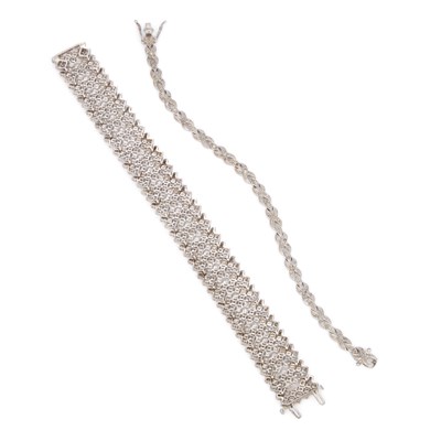 Lot 649 - TWO SILVER AN DIAMOND BRACELETS