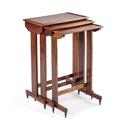 Lot 331 - A SET OF THREE GEORGE IV ROSEWOOD PILLAR-END NESTING TABLES