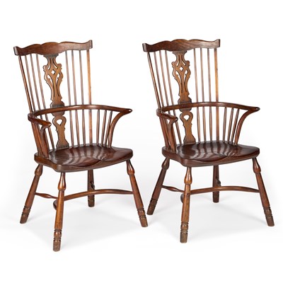 Lot 351 - A PAIR OF ELM WINDSOR CHAIRS