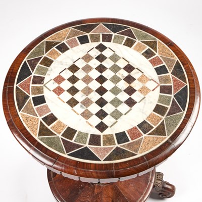 Lot 1010 - AN EARLY VICTORIAN SPECIMEN MARBLE AND ROSEWOOD CENTRE TABLE