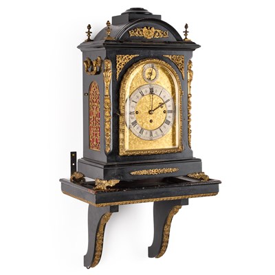 Lot 1005 - A LARGE 19TH CENTURY GILT-METAL MOUNTED EBONISED TRIPLE-FUSEE BRACKET CLOCK