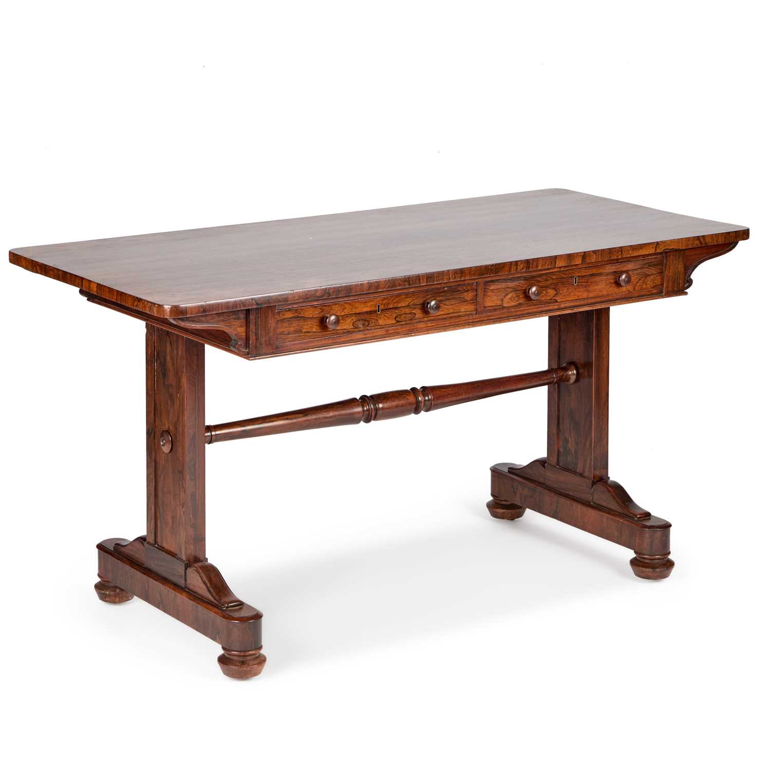 Lot 974 - A GEORGE IV ROSEWOOD PILLAR-END LIBRARY TABLE