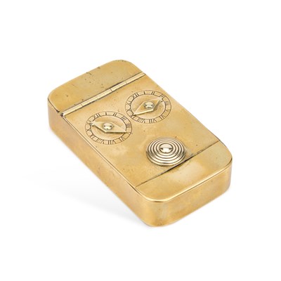 Lot 799 - A 19TH CENTURY BRASS TWO-COMBINATION SNUFF BOX