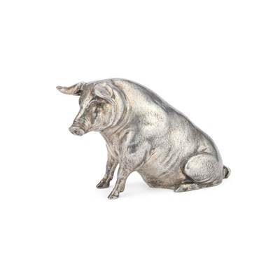 Lot 224 - WMF (WÜRTTEMBERGISCHE METALLWARENFABRIK), A SILVERED METAL MODEL OF A PIG