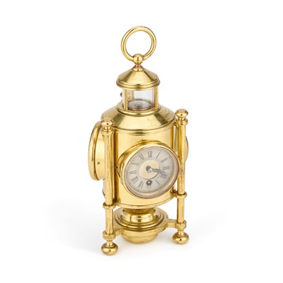 Lot 995 - A 19TH CENTURY BRASS-CASED LANTERN COMBINATION CLOCK