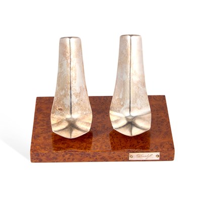 Lot 268 - A PAIR OF SWISS SILVER PIPE STANDS