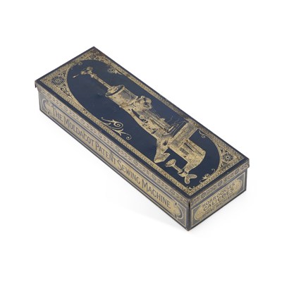 Lot 219 - A MOLDACOT PATENT SEWING MACHINE TIN