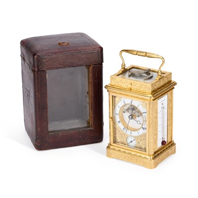 Lot 1007 - A FINE 19TH CENTURY FRENCH REPEATING CARRIAGE CLOCK WITH A COMPASS AND SUNDIAL