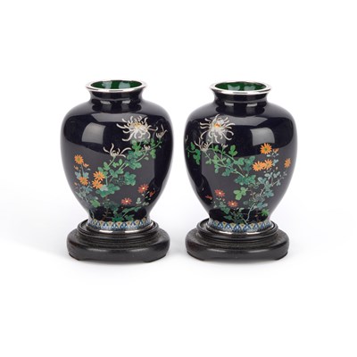 Lot 191 - A PAIR OF JAPANESE CLOISONNÉ ENAMEL VASES