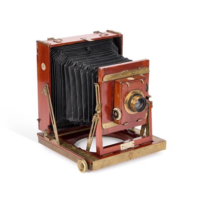 Lot 857 - A THORNTON PICKARD IMPERIAL TRIPLE EXTENSION BRASS-MOUNTED MAHOGANY PLATE CAMERA