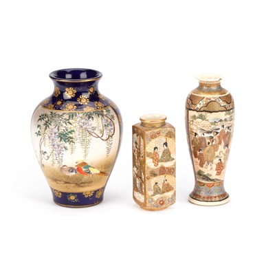 Lot 128 - THREE JAPANESE SATSUMA VASES