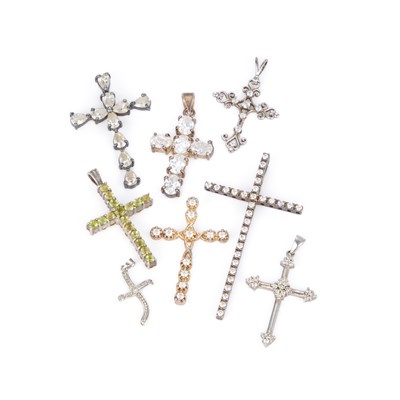 Lot 629 - A GROUP OF GEM-SET CROSS PENDANTS