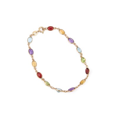 Lot 651 - A 9 CARAT GOLD MULTI-GEMSTONE BRACELET