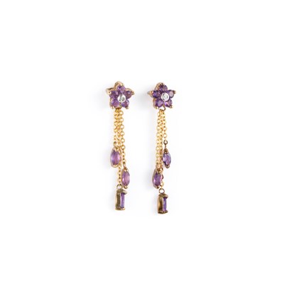 Lot 652 - A PAIR OF 9 CARAT GOLD AMETHYST AND DIAMOND EARRINGS