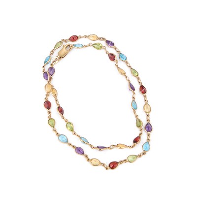 Lot 729 - A 9 CARAT GOLD MULTI-GEMSTONE NECKLACE