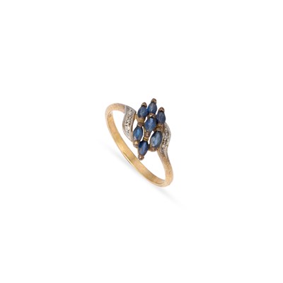 Lot 719 - A 9 CARAT GOLD SAPPHIRE AND DIAMOND RING