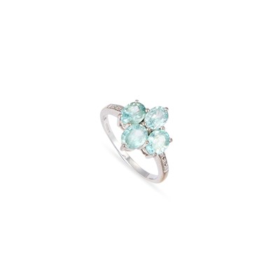 Lot 737 - A 9 CARAT WHITE GOLD BLUE TOPAZ AND DIAMOND RING