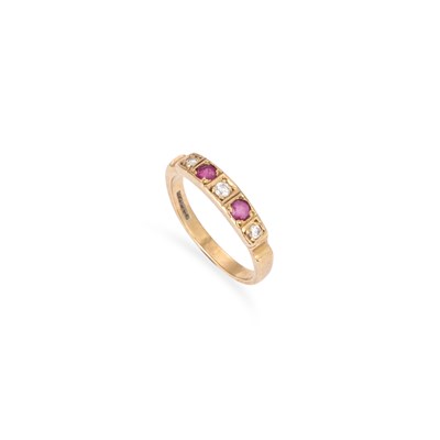 Lot 697 - A 9 CARAT GOLD RUBY AND DIAMOND RING