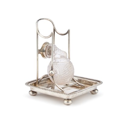 Lot 176 - A RARE LATE VICTORIAN SILVER AND CUT-GLASS INKWELL