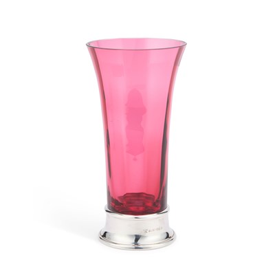 Lot 154 - AN ELIZABETH II SILVER-MOUNTED DARTINGTON CRANBERRY GLASS VASE