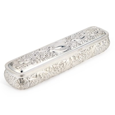 Lot 167 - A LATE VICTORIAN SILVER SCROLL HOLDER BOX