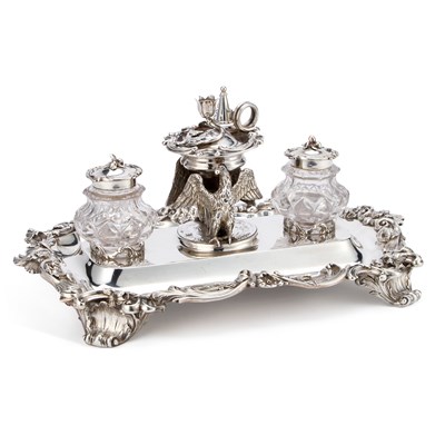 Lot 497 - A LARGE AND FINE WILLIAM IV SILVER INKSTAND