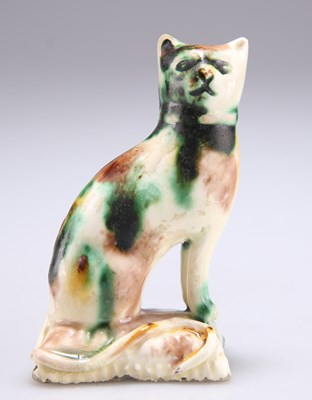 Lot 87 - A WHIELDON-TYPE POTTERY MODEL OF A SEATED CAT