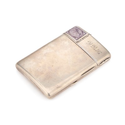 Lot 190 - A VICTORIAN SILVER AND ENAMEL COMBINATION CIGARETTE, STAMP AND VESTA CASE
