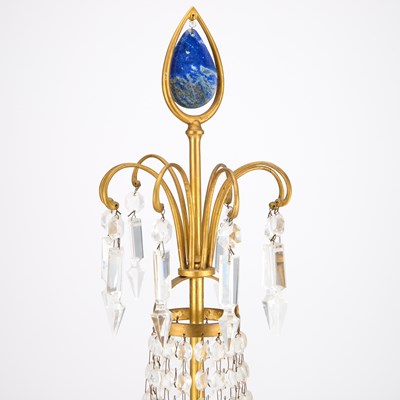 Lot 785 - A GILT-BRASS AND LAPIS LAZULI GARNITURE