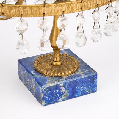 Lot 785 - A GILT-BRASS AND LAPIS LAZULI GARNITURE
