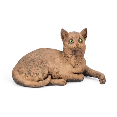 Lot 99 - AN AUSTRIAN TERRACOTTA MODEL OF A CAT