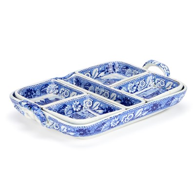 Lot 91 - A STAFFORDSHIRE BLUE TRANSFER-PRINTED 'BRITISH VIEWS' PICKLE SET