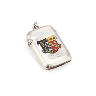 Lot 195 - A LATE VICTORIAN SILVER AND ENAMEL VESTA CASE