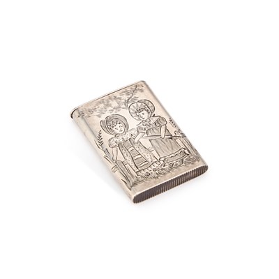 Lot 460 - A VICTORIAN SILVER VESTA CASE IN THE STYLE OF KATE GREENAWAY