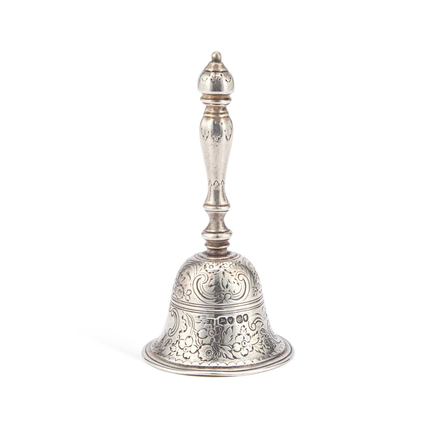 Lot 494 - A VICTORIAN CAST SILVER TABLE BELL